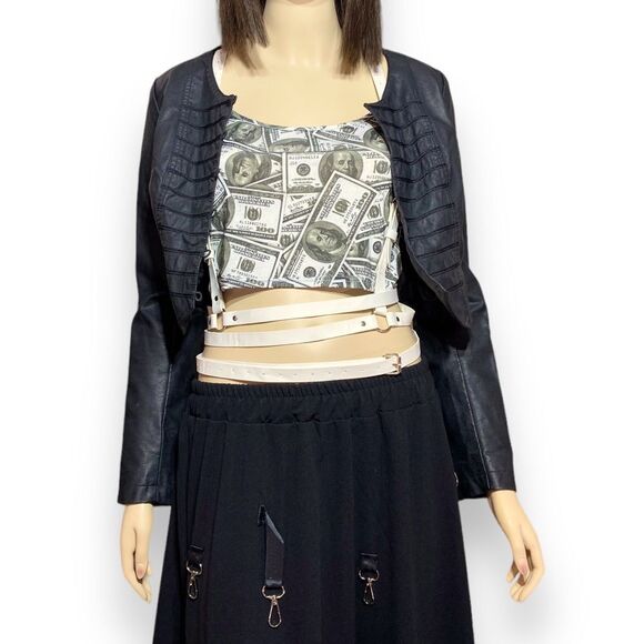 NEW Money Graphic White Wears the Benjamin’s Crop Top - Picture 2 of 4